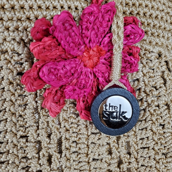 The Sak Crochet Casual Classics Large Tote Bag w/Pink Flower Charm - Picture 9 of 15